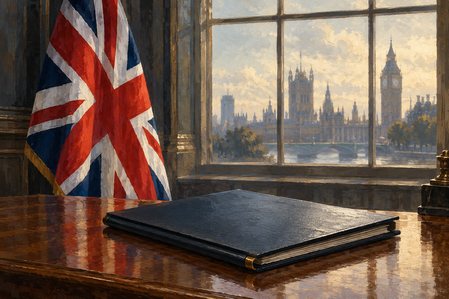 Imagen generada con IA con fines ilustrativos. Decisión del Gobierno británico sobre las exclusiones a la liberación anticipada. Composición conceptual; no reconstruye una reunión, un documento firmado ni una operación real.