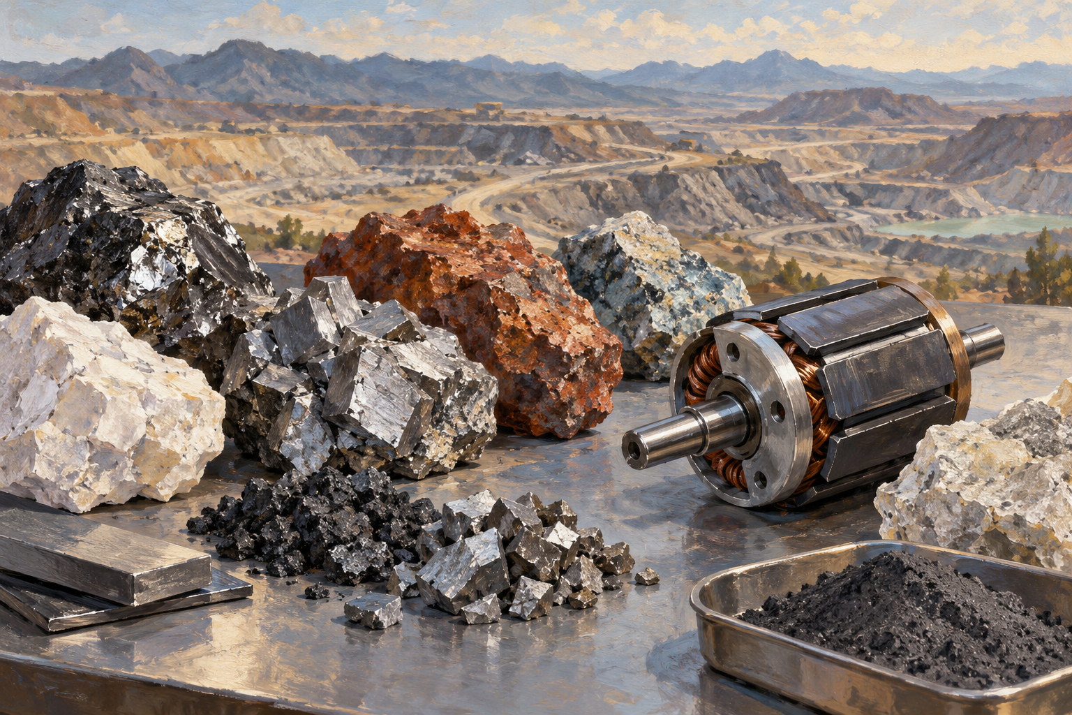 Imagen generada con IA con fines ilustrativos. Cooperación entre India y Brasil en minerales críticos y tierras raras. Composición conceptual; no reconstruye una reunión, un documento firmado ni una operación real.